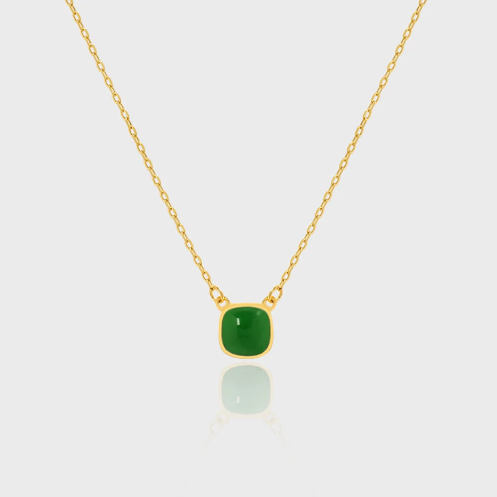 100% 925 Sterling Silver Gold Pendant Green Long Chain Necklace Jewelry
