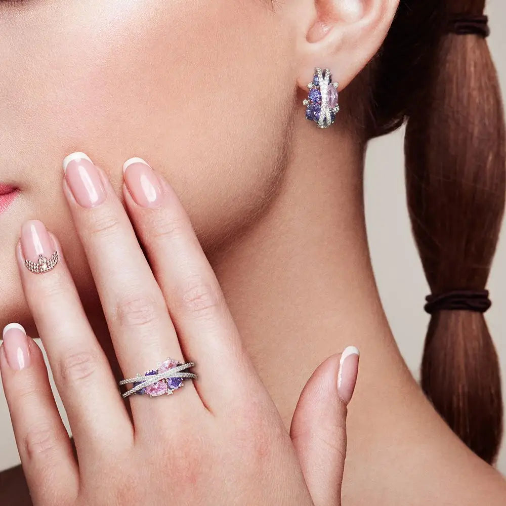 925 Silver Jewelry Set Purple Pink Zirconia Luxury