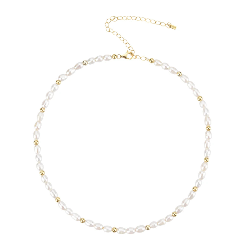 925 Sterling Silver Gold Pearl Beads Natural Pearls Necklace Luxury Jewelry