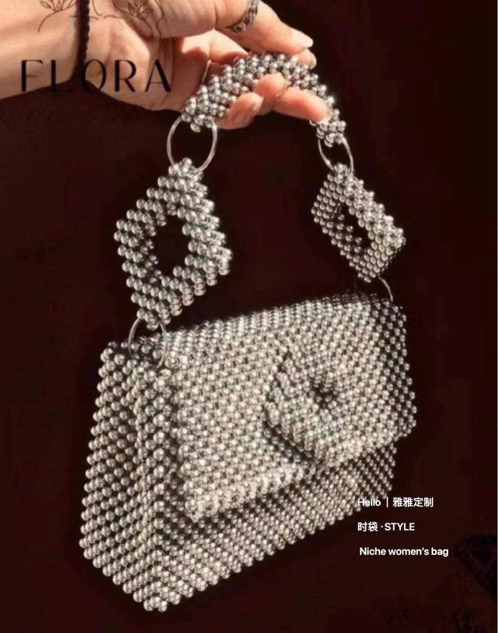 Silver Metal Bead Women's Bag Flip Street Handmade