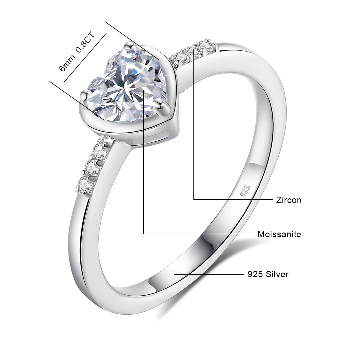 Heart Ring With Certificate 925 Silver Jewelry