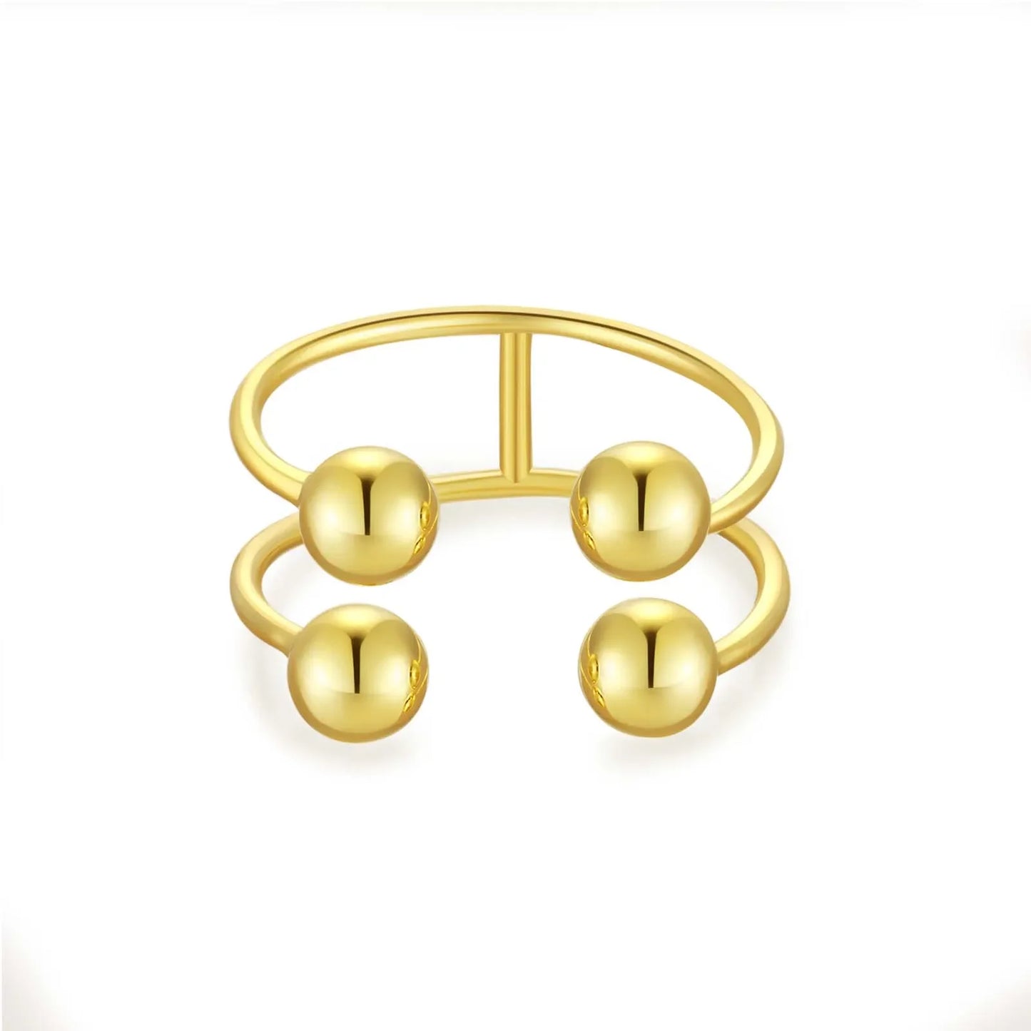 925 Sterling Silver Gold ring Geometric Ball Beads Jewelry
