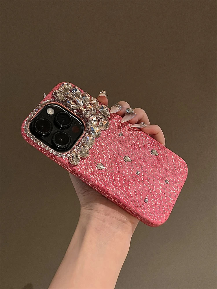 Luxurious Glitter Phone Case For iPhone 16 15 14 13 12 11 Pro Max Snake Pattern Cover For iPhone 16 Pro Diamond Shiny