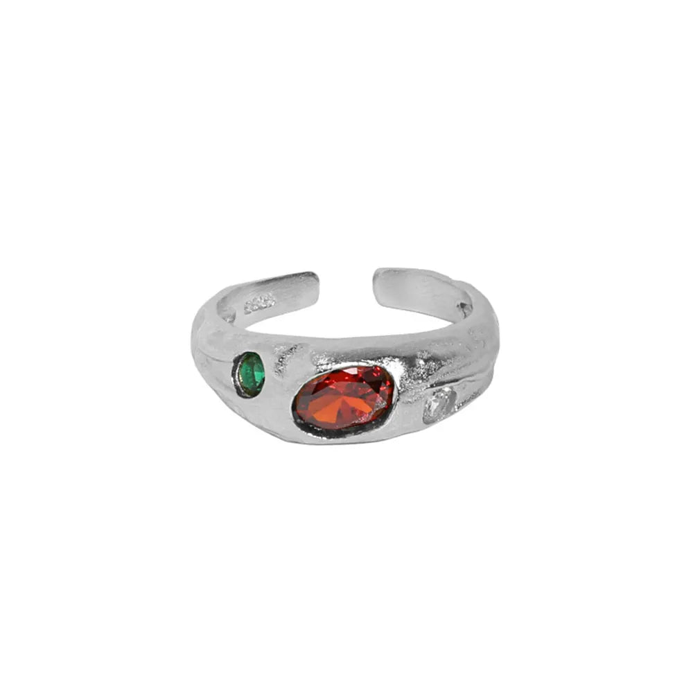 925 Sterling Silver Gold Three Rainbow Zircon Ovals Luxury Jewelry