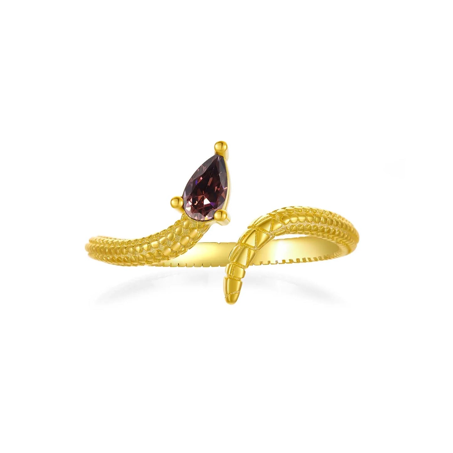 100% 925 Sterling Silver Gold Resizable Brown Pear Snake Luxury Jewelry