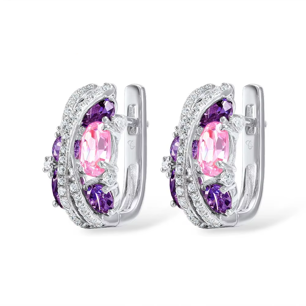 925 Silver Jewelry Set  Purple Pink  Zirconia  Luxury