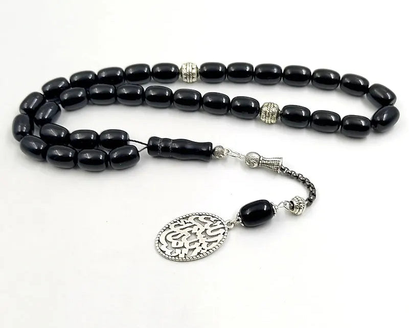 Tasbih natural black agate stone Barrel shape bracelet ramadan Gift Eid misbaha Muslim accessories gulf design prayer beads