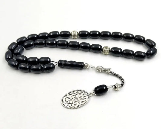 Tasbih natural black agate stone Barrel shape bracelet ramadan Gift Eid misbaha Muslim accessories gulf design prayer beads