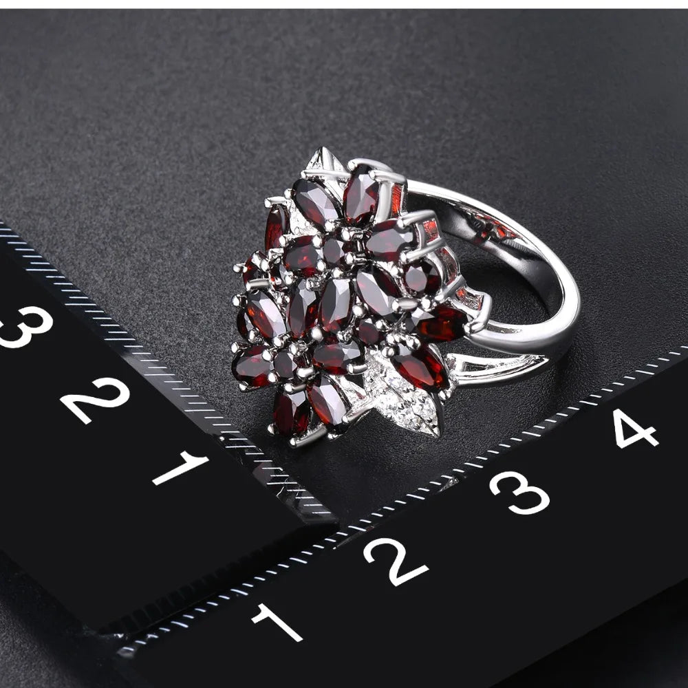 Hutang 5.26ct Cluster Garnet Women's Ring Solid 925 Sterling Silver Natural Red
