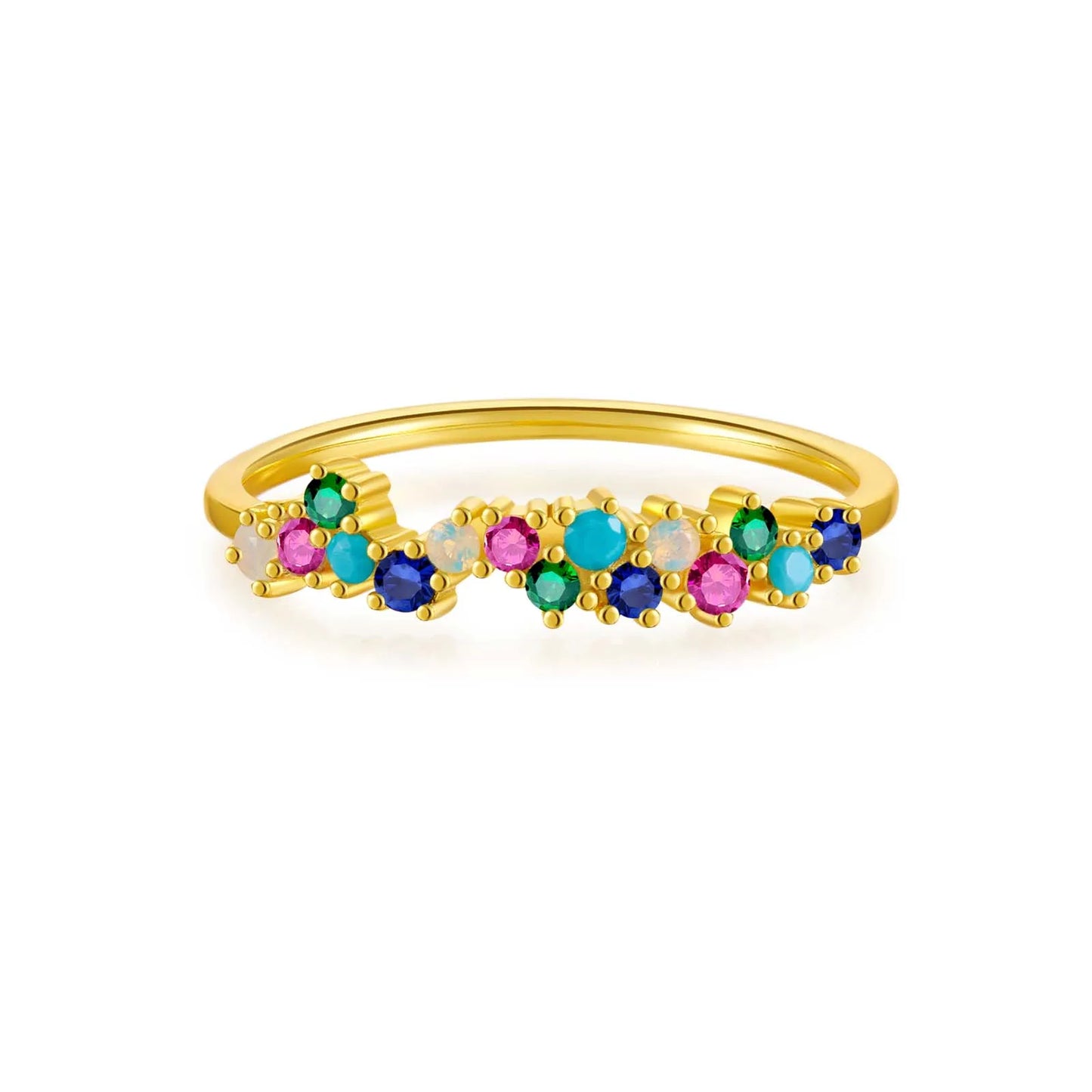 ANDYWEN 100% 925 Sterling Silver Sparkle Tutti Frutti Ring18k Gold Colorful Rainbow CZ Zircon Guadaloupe Simple Ring Jewelry