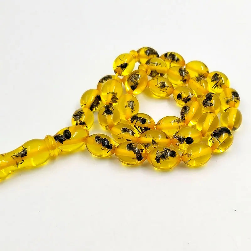 Yellow resin Real insect turkish misbaha Muslim  prayer beads bracelet