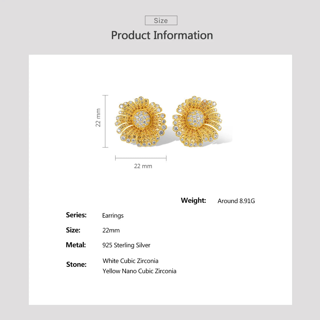 925 Sterling Silver  Yellow  Luxury Sun Flower