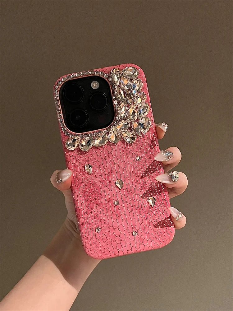 Luxurious Glitter Phone Case For iPhone 16 15 14 13 12 11 Pro Max  Snake Pattern Cover For iPhone 16 Pro Diamond Shiny