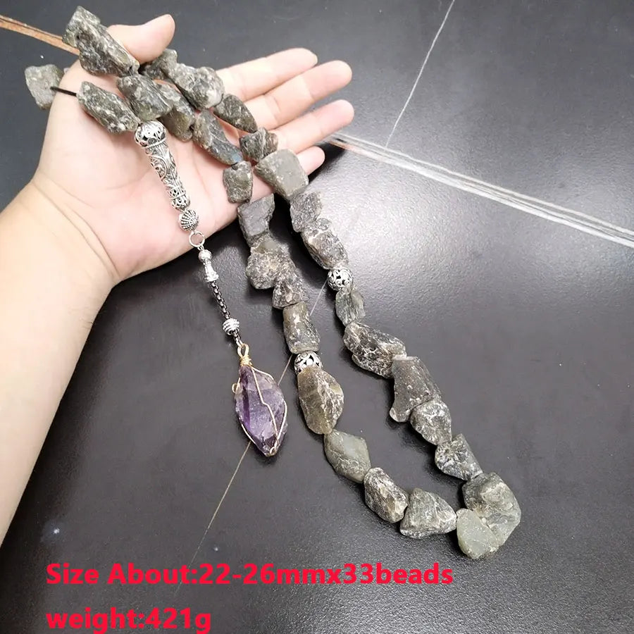 Tasbih Natural Labradorite Irregular rough stone with Amethyst Ramadan Eid Gift Collect art prayer beads fashion accessories