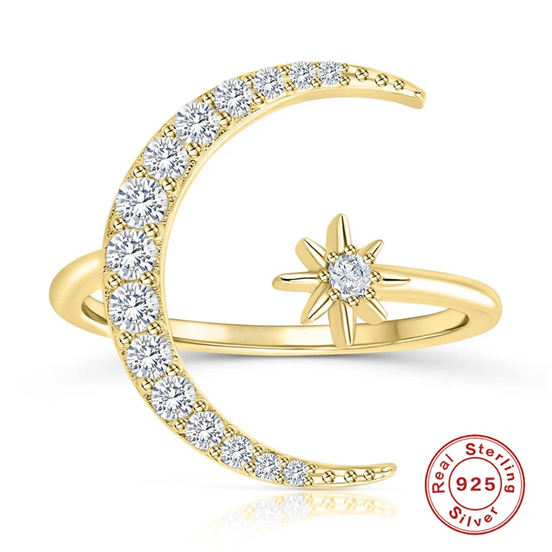 Star Moon Design Ring 925 Sterling