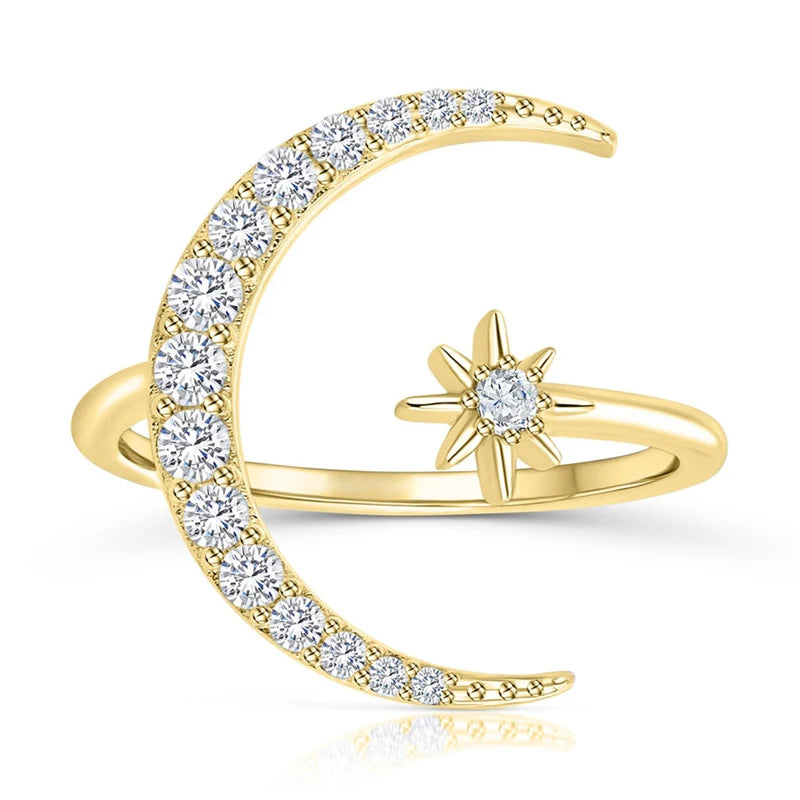 Star Moon Design Ring 925 Sterling