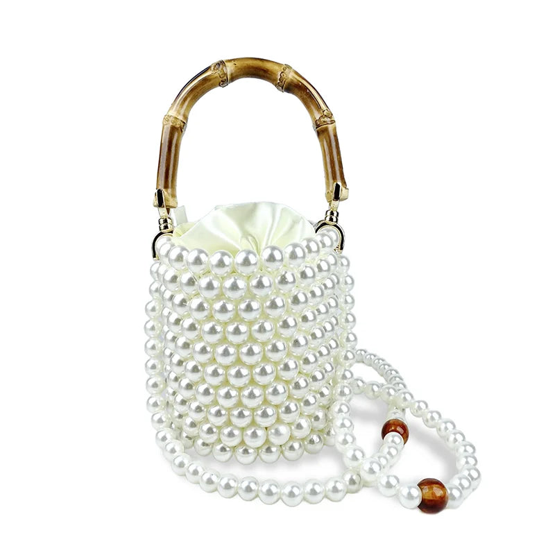 Product Network Red Bamboo Knot Handle Bag Pearl Chain Mini Bucket Bag