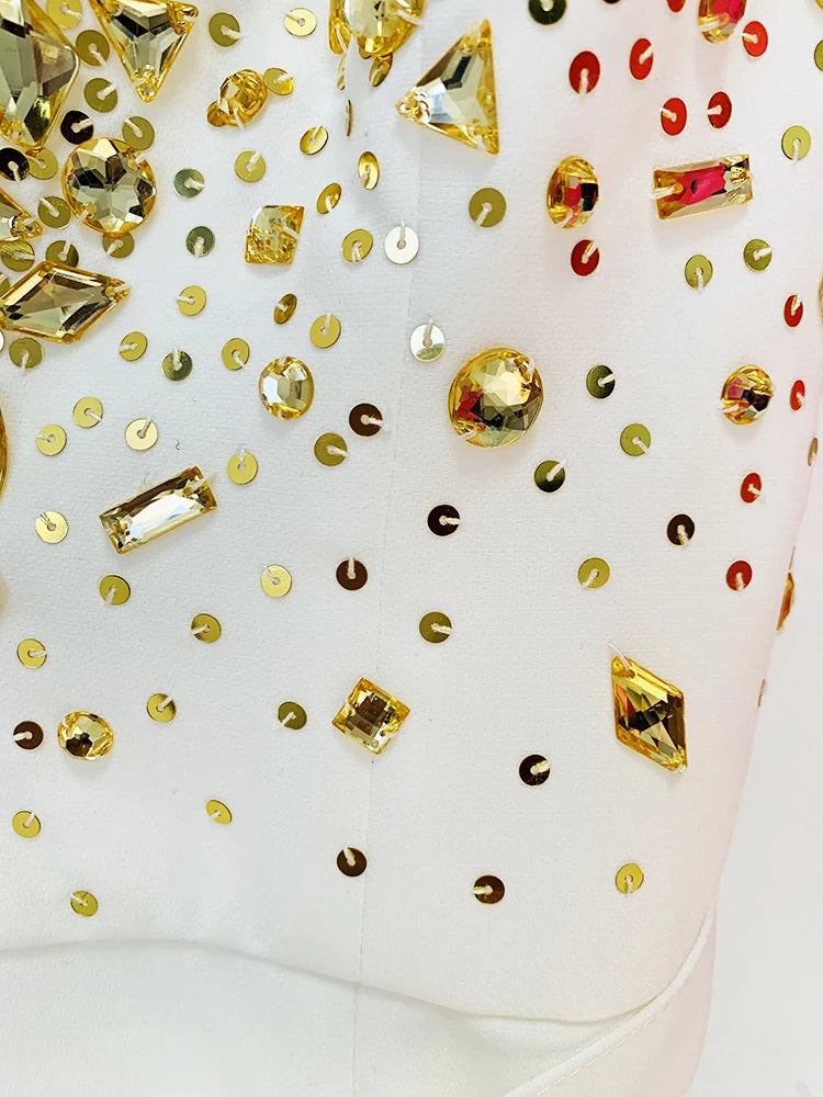 HIGH STREET Newest Fashion Summer Designer Women Spaghetti Strap Stunning Strass Stone Didmonds Beading Straight Jumpsuit