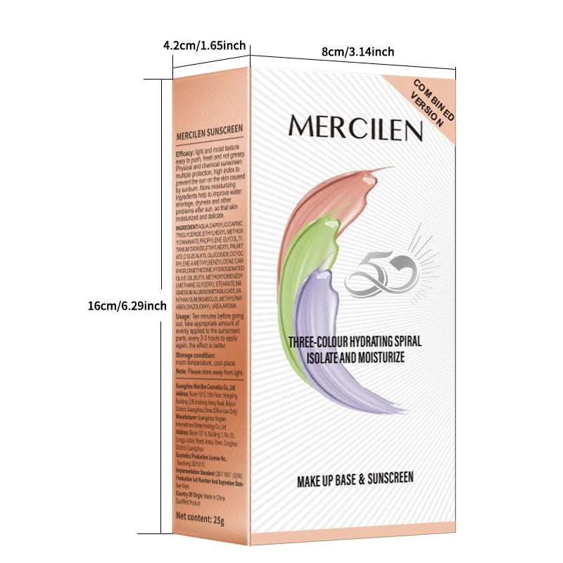Mercilen Three-Color Isolation Makeup Primer Set, Containing Hyaluronic Acid, Plant-Derived Squalane, and Pearl Extract for Oil Control and Hydration, Minimizing Visible Pores, Providing Long-Lasting Hydration and a Radiant G
