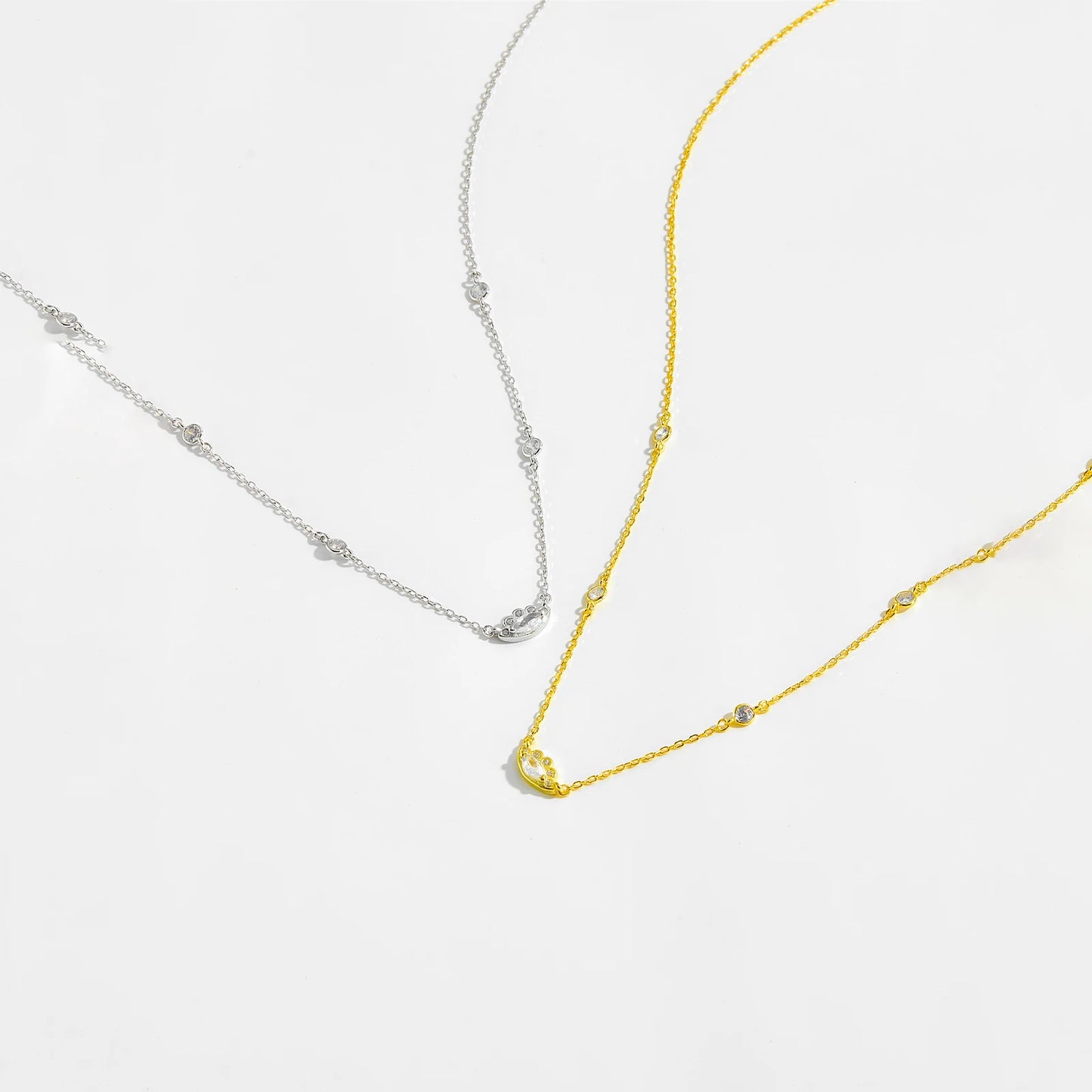 925 Sterling Silver Gold[ Zircon Choker Necklace