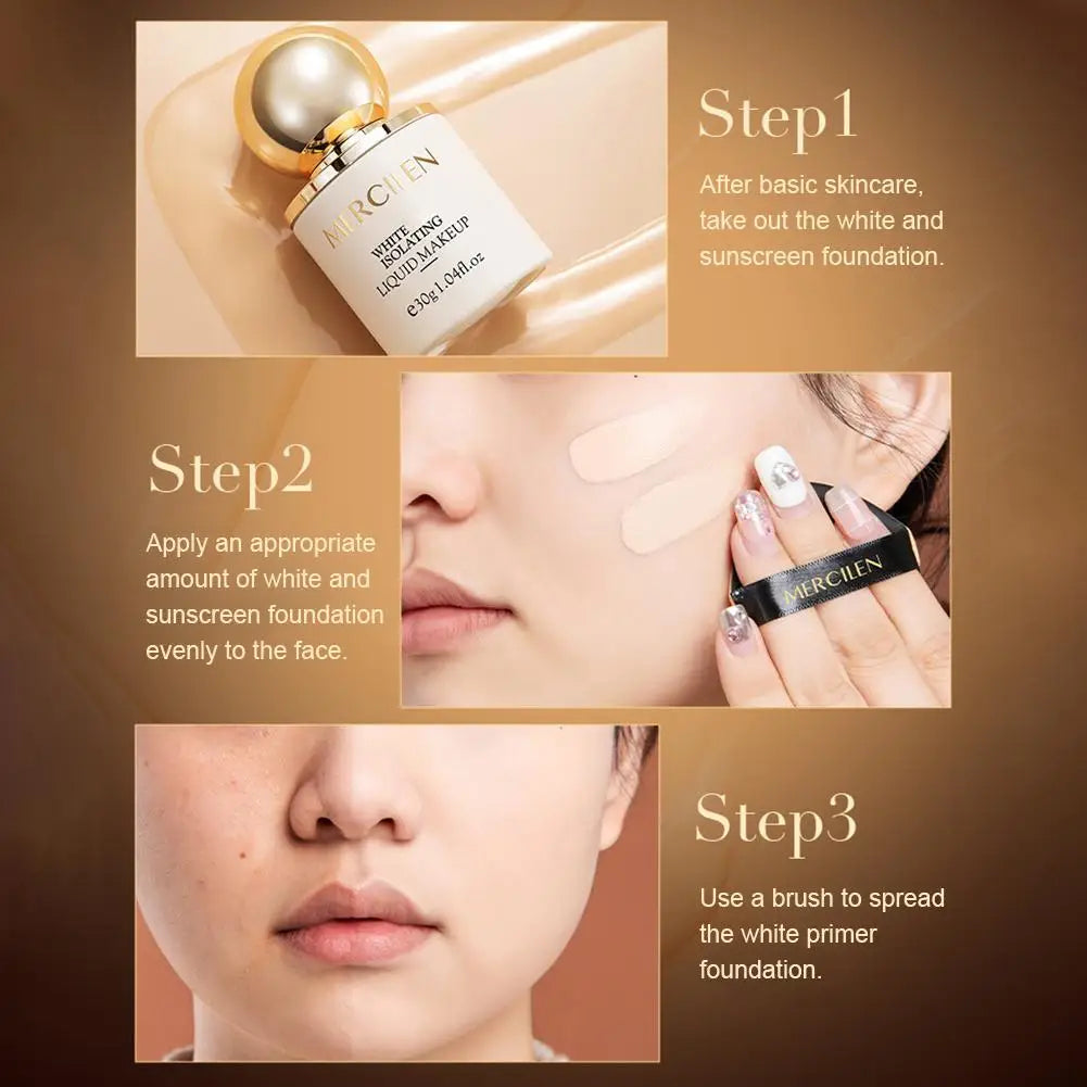 30G 1/2PCS Mercilen Waterproof Liquid Foundation BB Cream Matte Base Primer Moisturizing Concealer Isolation Contour Face Makeup