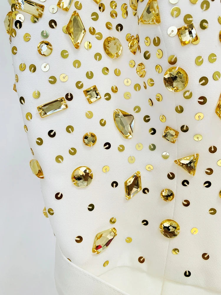 HIGH STREET Newest Fashion Summer Designer Women Spaghetti Strap Stunning Strass Stone Didmonds Beading Straight Jumpsuit