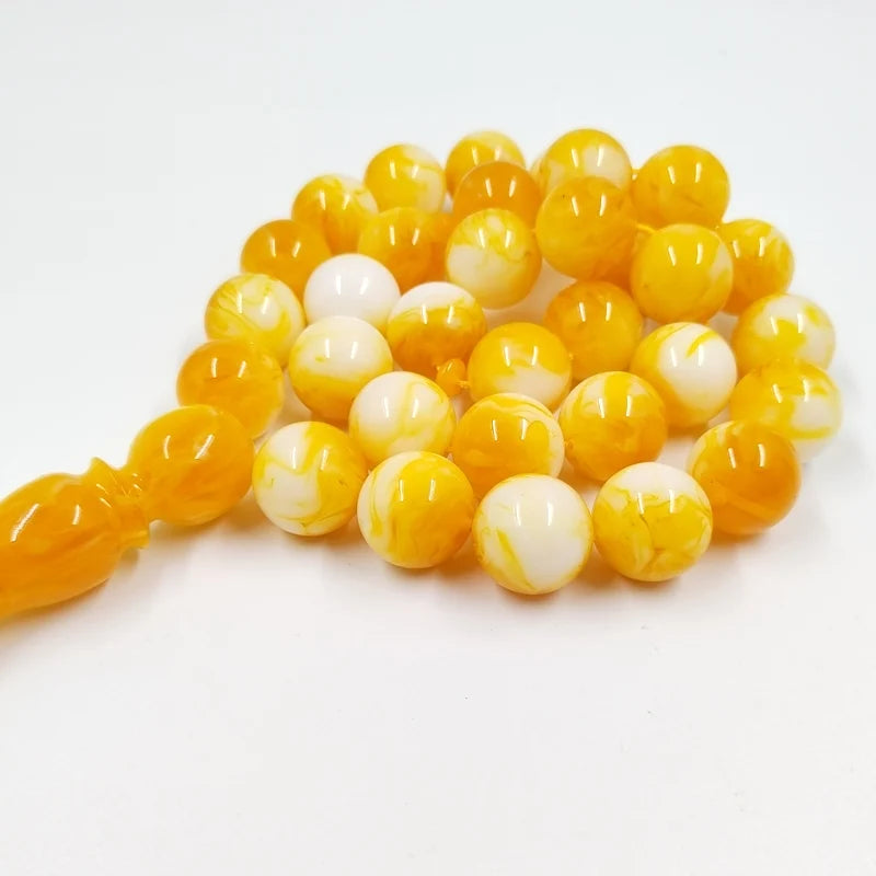 Big beads Tasbih round 16mm yellow resin muslim prayer beads Islamic rosary misbaha turkish bracelet ramadan eid gifts