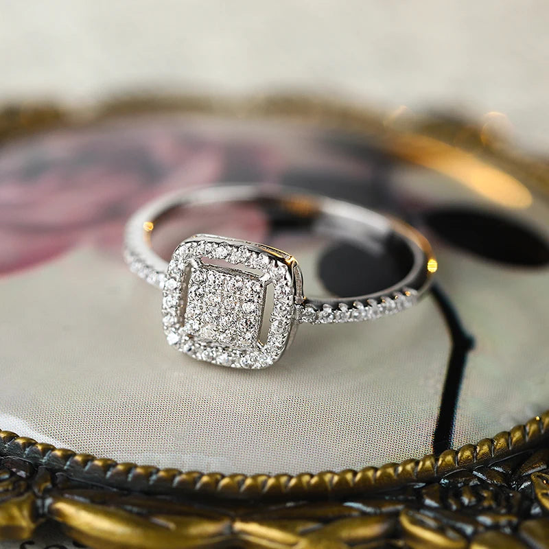 Classic and Versatile Authentic S925 Silver Diamond Crushed Ice Small Cube Rock Candy Proposal Engagement Ring for Women