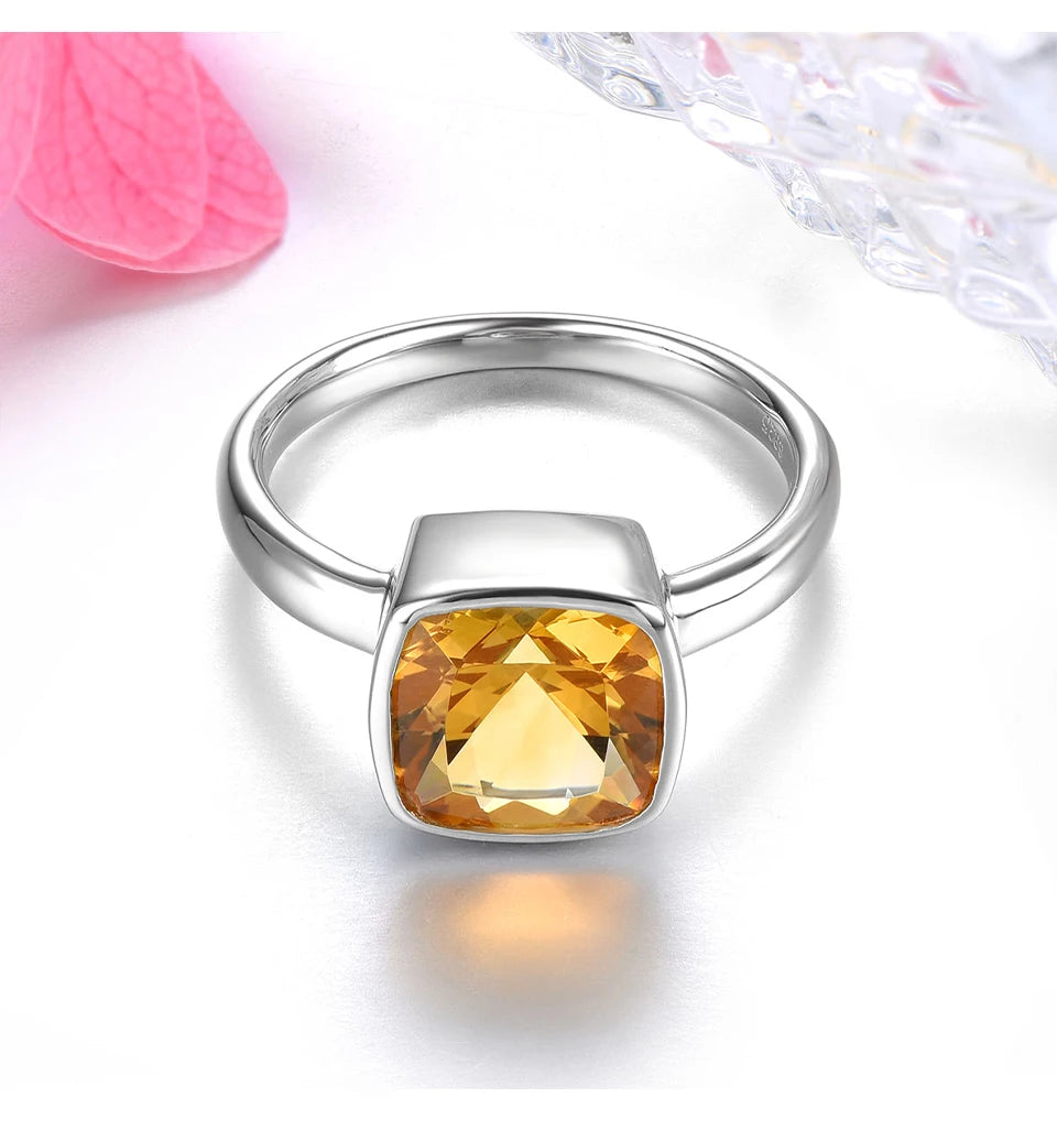 Natural Citrine Solid Silver Rings 1.9 Carats Genuine Gemstone Classic