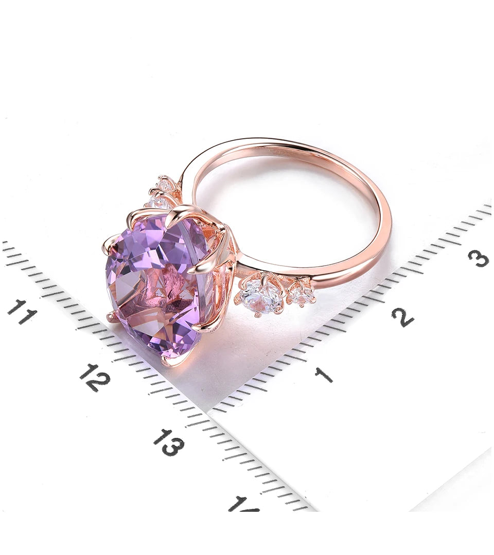 Natural Pink Amethyst Silver Rose Gold Plated 8 Carats Genuine Gemstone Women's Romantic Fine Jewelrys Christmas New Year Gifts