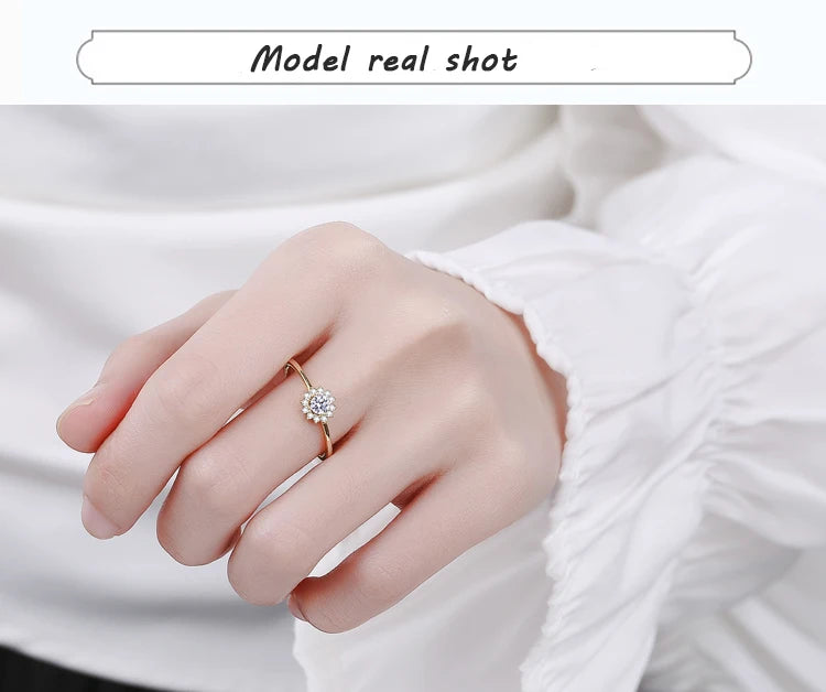 2022 NEW Classic Snowflake Rings For Women Real S925 Sterling Silver Gold Crystal Flowers Wedding Party Fine Jewelry Gift