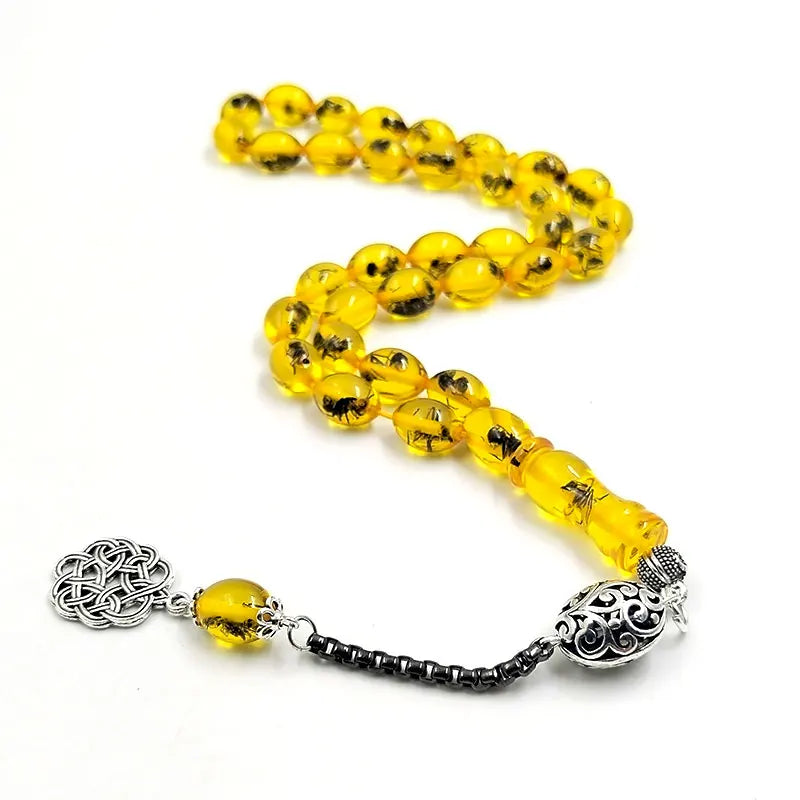 Yellow resin Real insect turkish misbaha Muslim  prayer beads bracelet