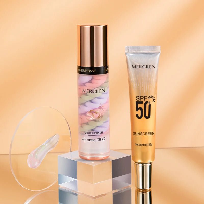 Mercilen Three-Color Isolation Makeup Primer Set, Containing Hyaluronic Acid, Plant-Derived Squalane, and Pearl Extract for Oil Control and Hydration, Minimizing Visible Pores, Providing Long-Lasting Hydration and a Radiant G
