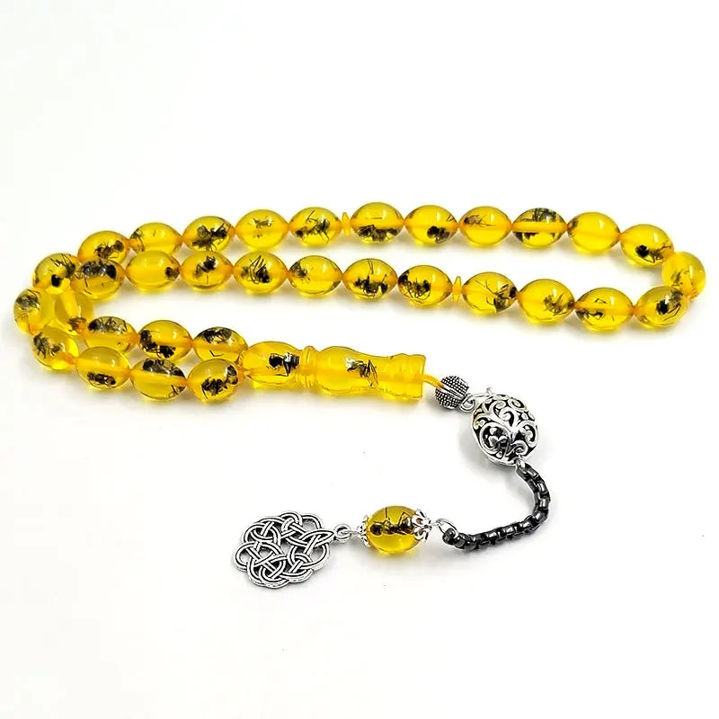 Yellow resin Real insect turkish misbaha Muslim  prayer beads bracelet