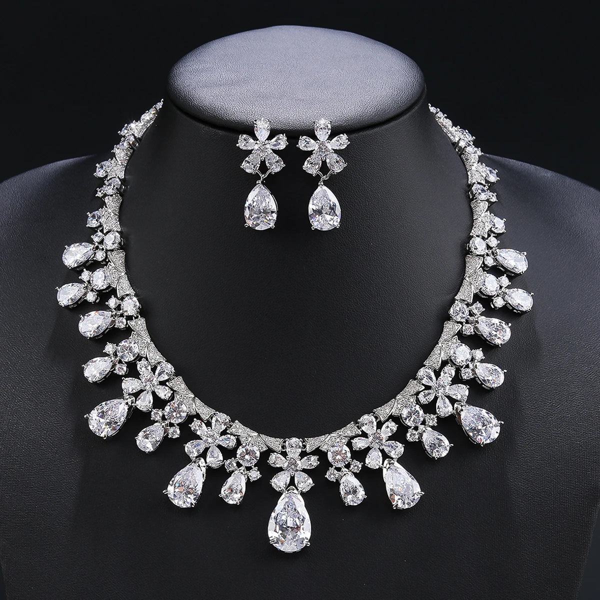 Luxury   Zirconia Flower  Set  Wedding Jewelry