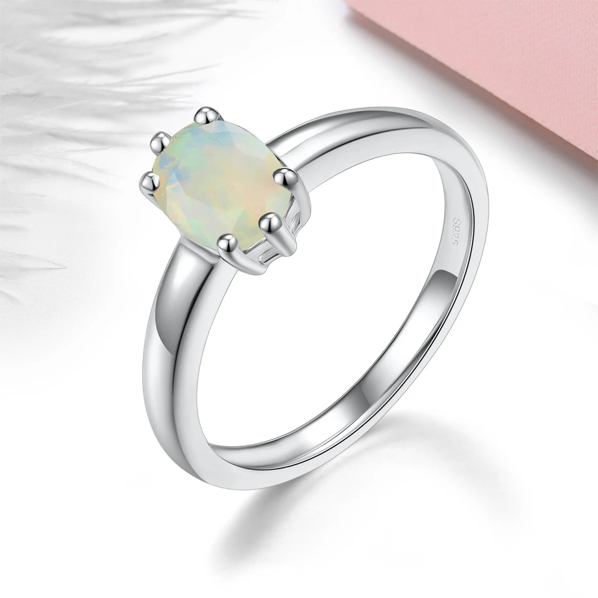 Natural Opal Sterling Silver Rings 0.85 Carats Genuine Gemstone Classic Simple Design Fine Jewelry Daily Decorations Women Gifts