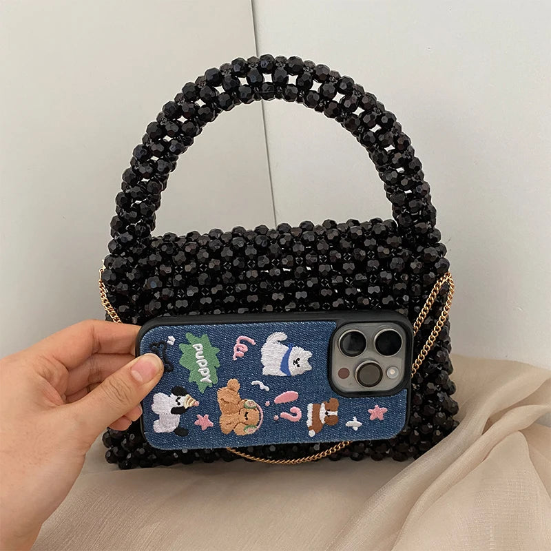 Solid Color Beaded Bag Portable Designer Handbags