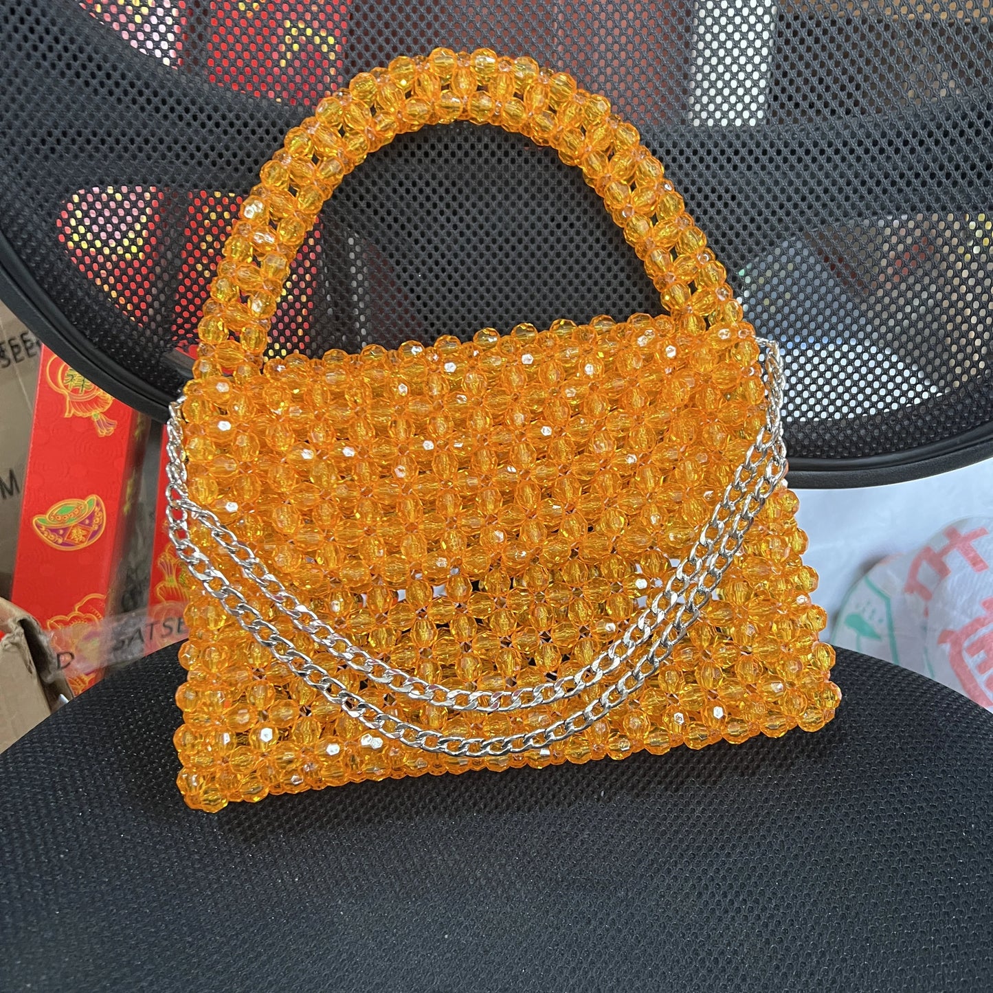 Solid Color Beaded Bag Portable Designer Handbags