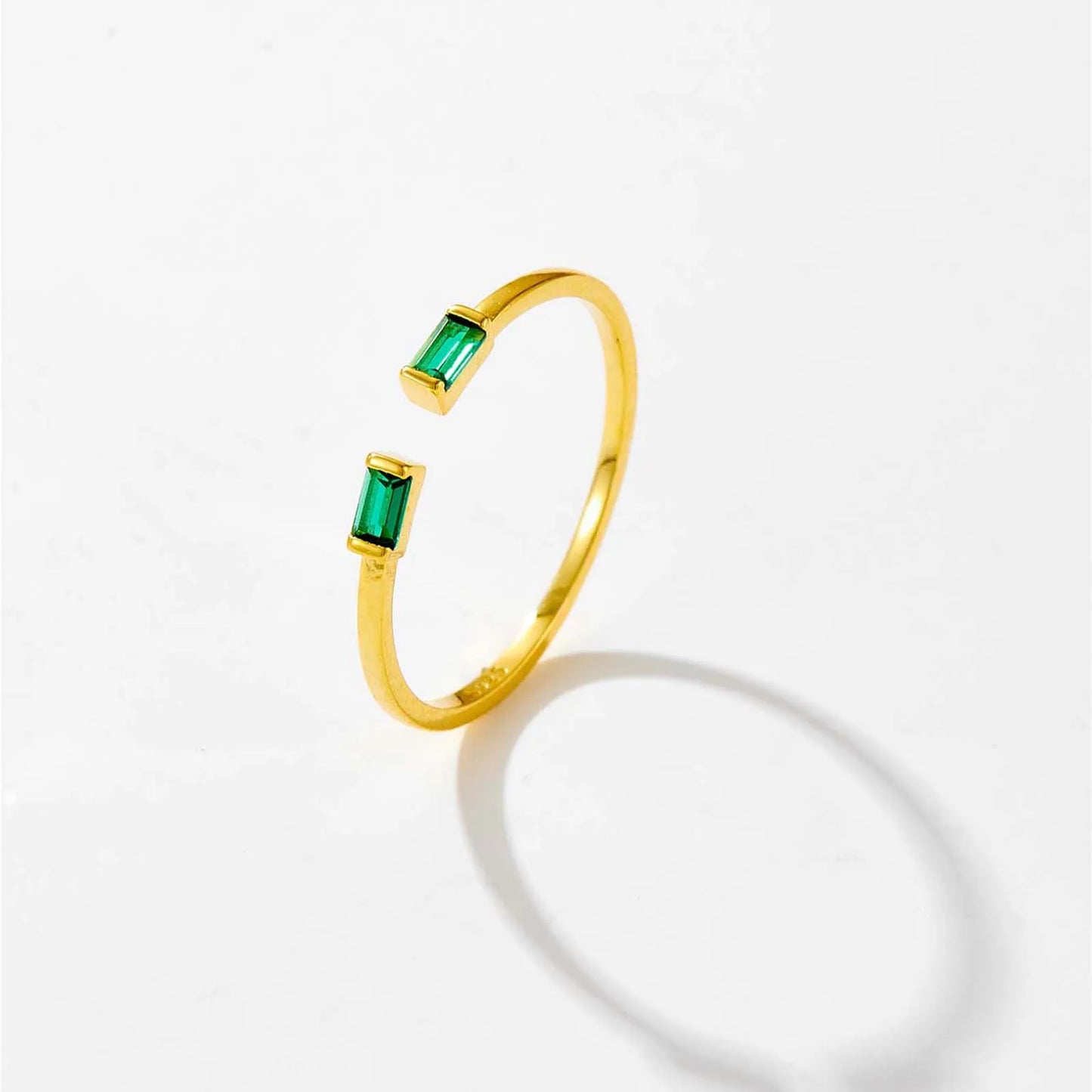 100% 925 Sterling Silver Gold Resizable Ring Green  Adjustable  Silver