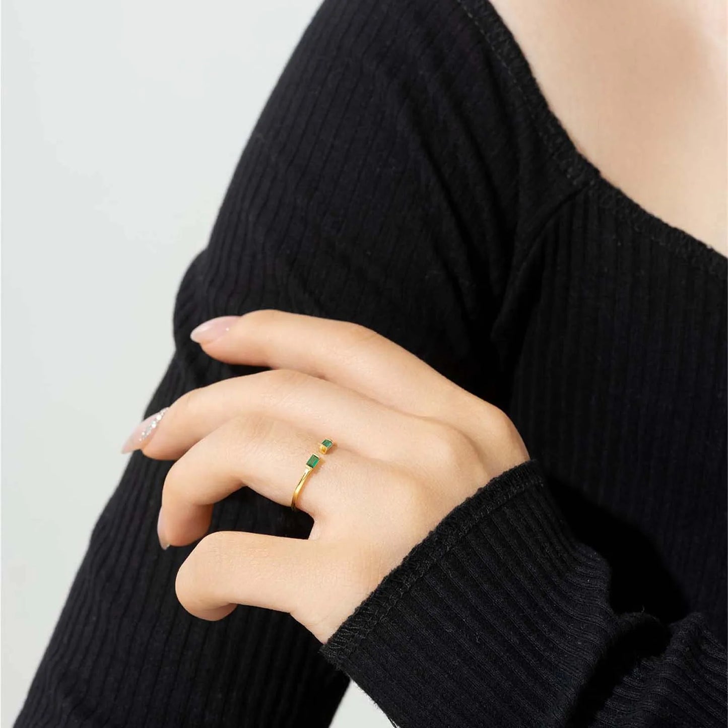100% 925 Sterling Silver Gold Resizable Ring Green  Adjustable  Silver