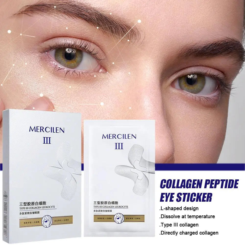 Mercilen Type III Collagen Peptide Firming Eye Mask L-Shape Gel Patches Deep Hydrating Smoothing Fine Lines Daily Eye Skin Care