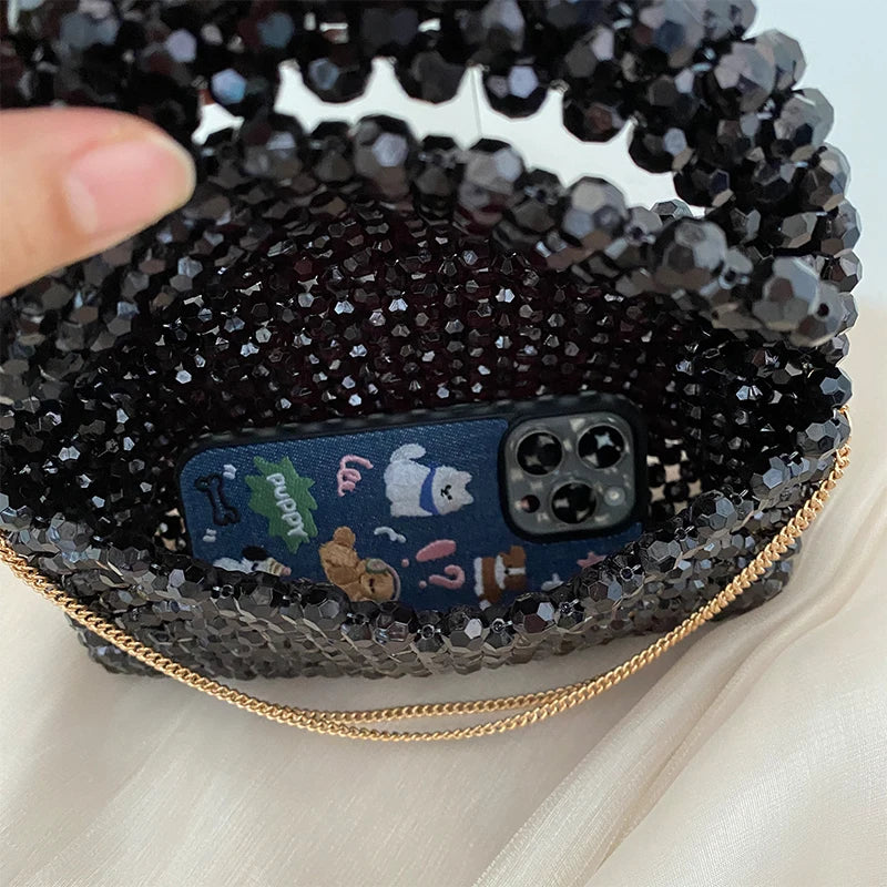 Solid Color Beaded Bag Portable Designer Handbags