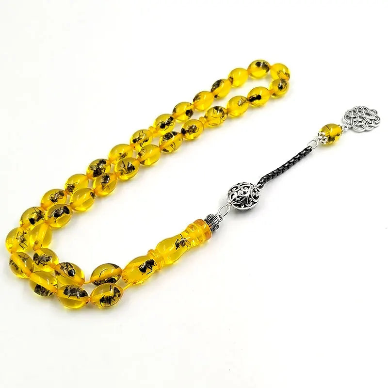 Yellow resin Real insect turkish misbaha Muslim  prayer beads bracelet