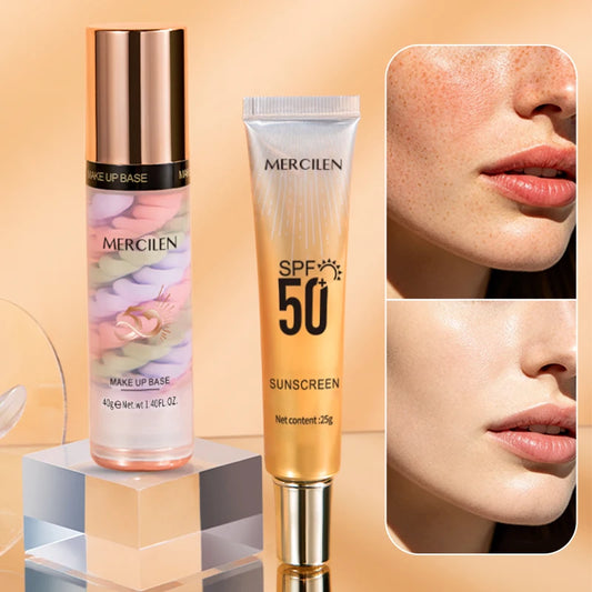 Mercilen Three-Color Isolation Makeup Primer Set, Containing Hyaluronic Acid, Plant-Derived Squalane, and Pearl Extract for Oil Control and Hydration, Minimizing Visible Pores, Providing Long-Lasting Hydration and a Radiant G