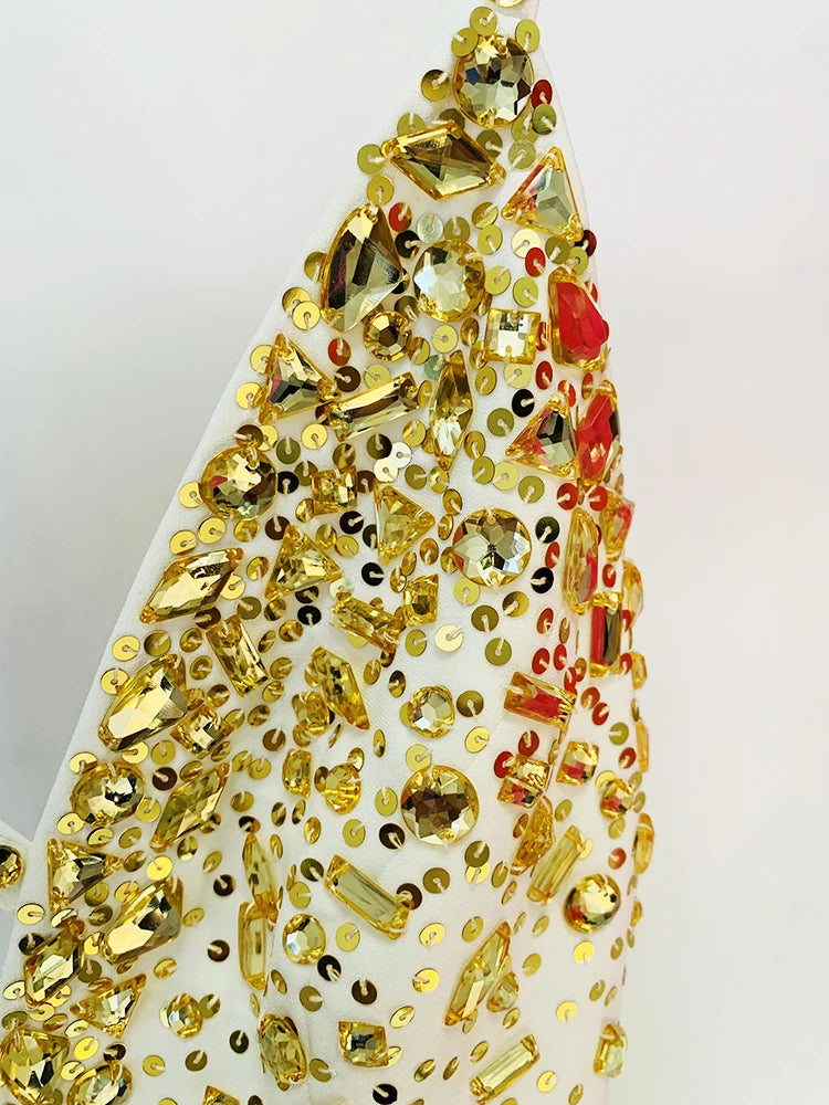 HIGH STREET Newest Fashion Summer Designer Women Spaghetti Strap Stunning Strass Stone Didmonds Beading Straight Jumpsuit