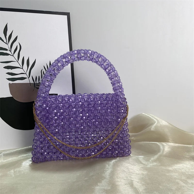 Solid Color Beaded Bag Portable Designer Handbags