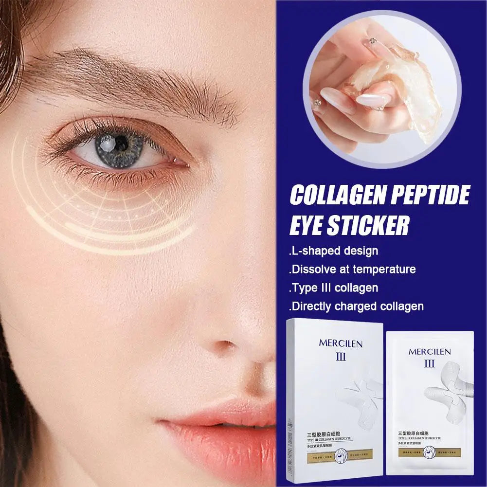 Mercilen Type III Collagen Peptide Firming Eye Mask L-Shape Gel Patches Deep Hydrating Smoothing Fine Lines Daily Eye Skin Care