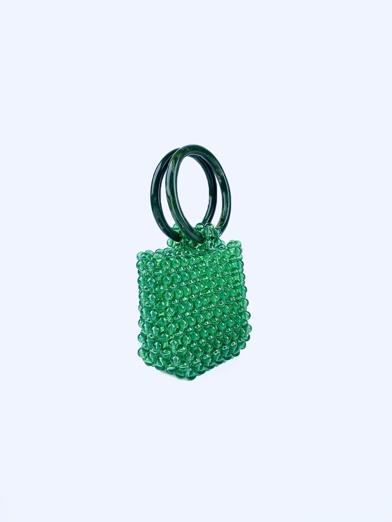 New retro handmade beaded bucket bag for women's spring and autumn woven fashionable green bead circular ring handbag