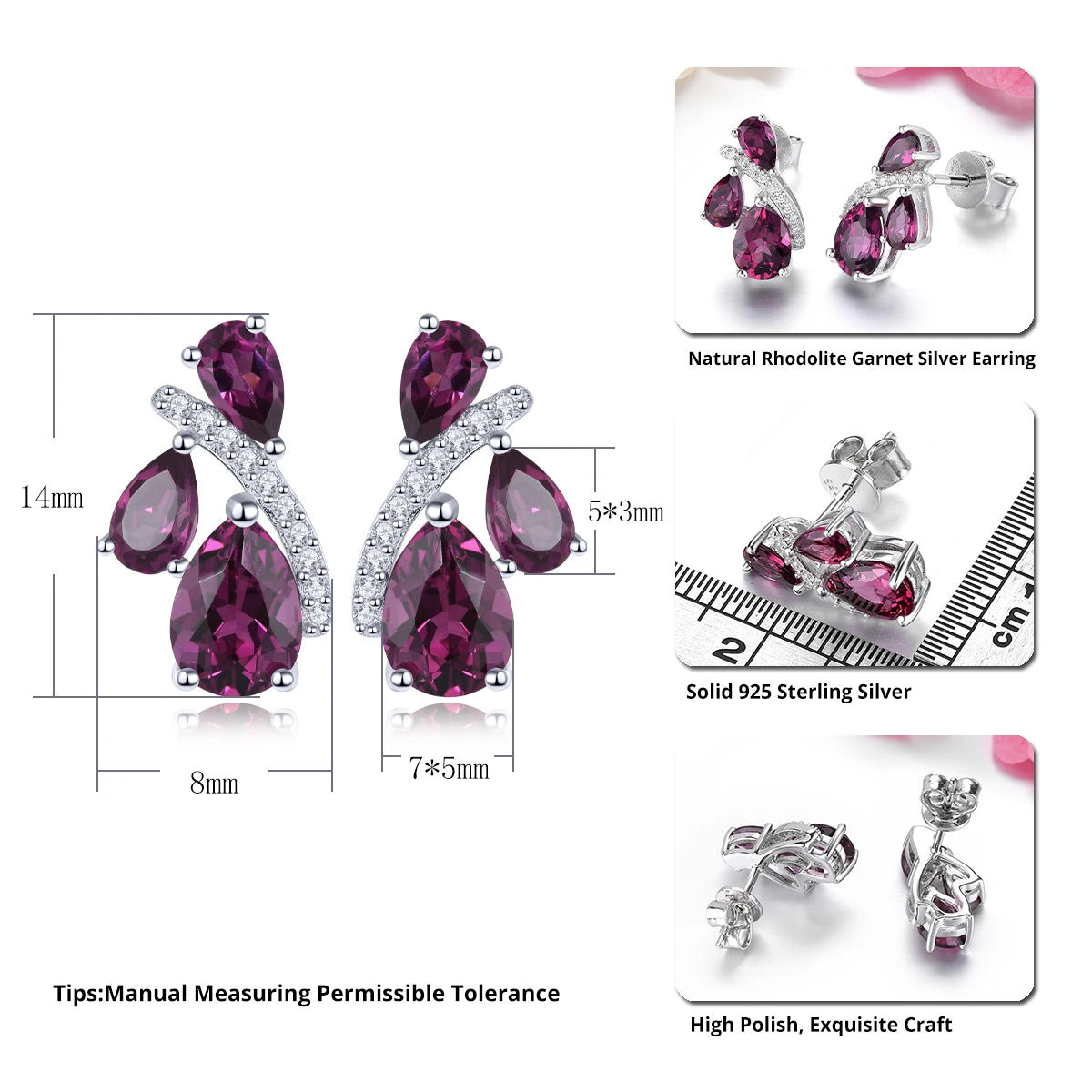 Natural Rhdolite Rose Garnet Sterling Silver