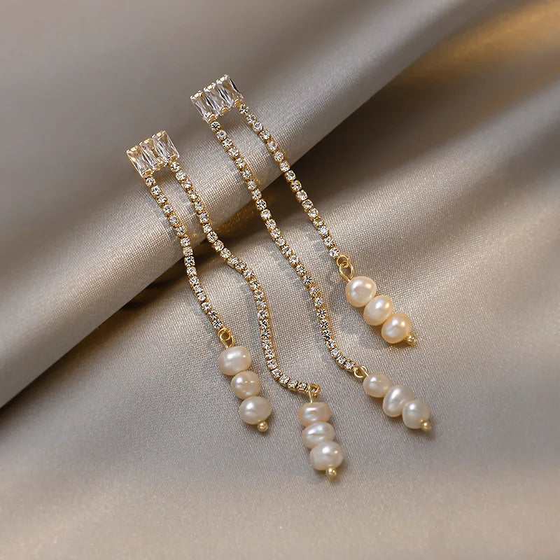 Hot Sell Trendy  Zircon Star Natural Freshwater Pearl 14K Gold Filled Earrings Jewelry